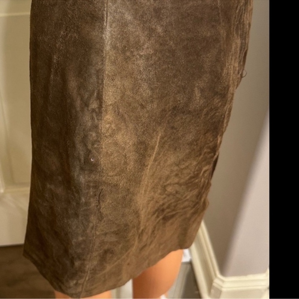 Vintage Brown Suede Leather Pencil Skirt High Waist Mini 7/8 Gitano - Picture 4 of 7